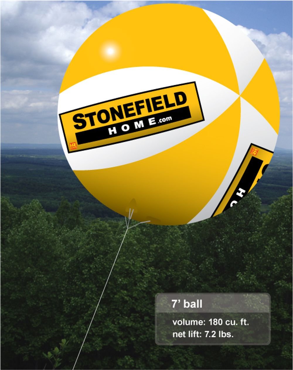 7 ft yellow and white custom helium advertising sphere balloon with logo